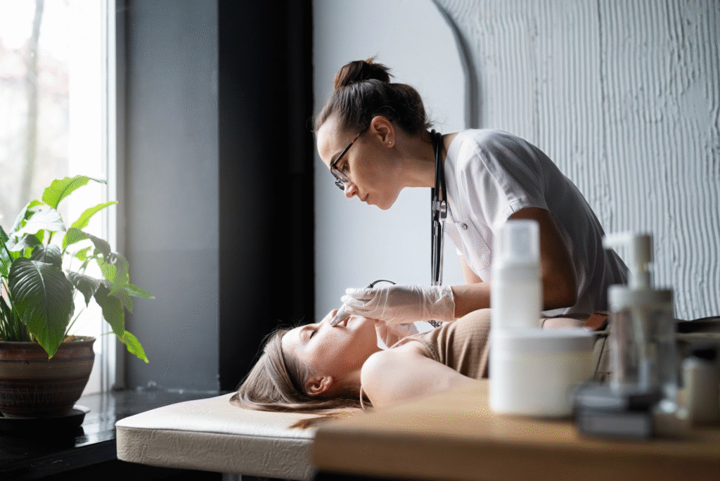 Cosmetologist vs. Esthetician vs. Barber: Choosing the Right Beauty Career Path 3 Professional esthetician performing facial skincare treatment on client