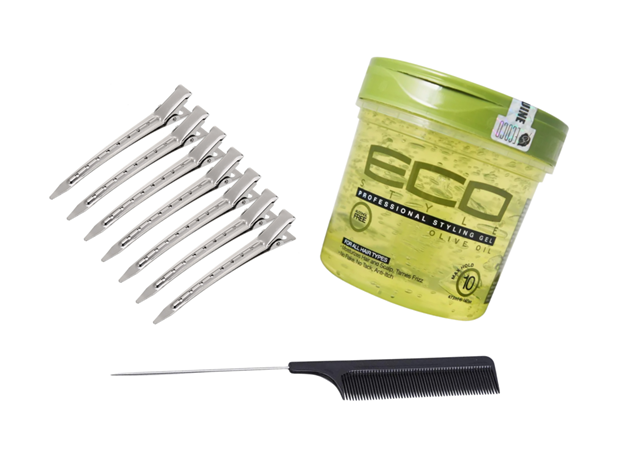 Finger Waves: A Complete Guide to Creating This Timeless Hairstyle 2 Finger waves tools including styling gel, duckbill clips, and rattail comb for creating defined waves